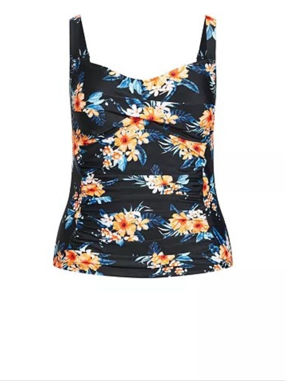 Evans Black Floral Ruched Camisole Tank Top & Bikini Skirt Set